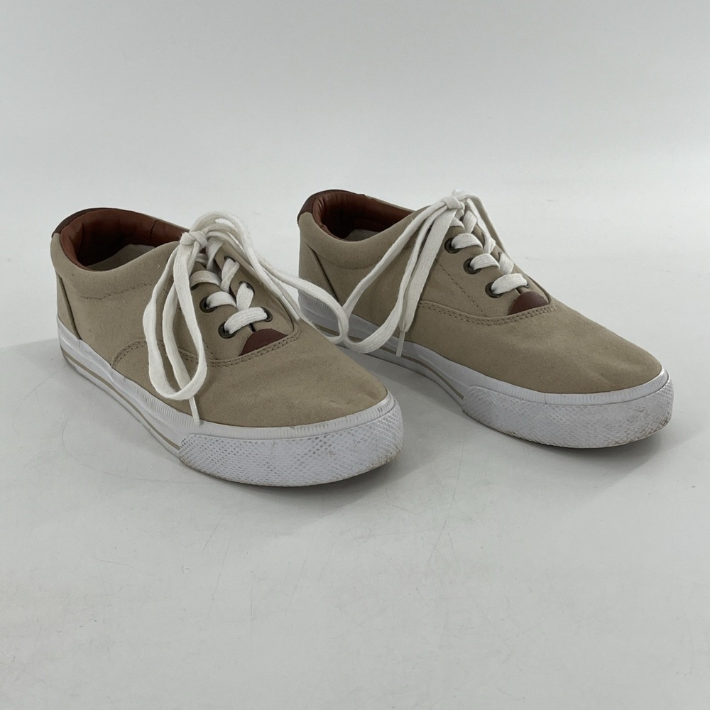 Ralph Lauren Womens Sneakers Canvas LRL 7 Lace Beige Tan Casual Shoe Veeta Train